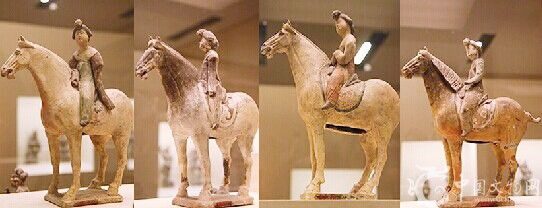 彩绘陶骑马奏乐女俑(唐开元十二年·西安金乡县主墓出土·西安博物院藏)